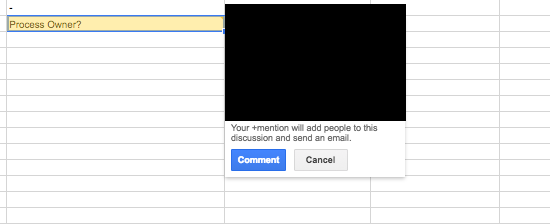 Google Sheets screenshot showing comment and task assignment UI