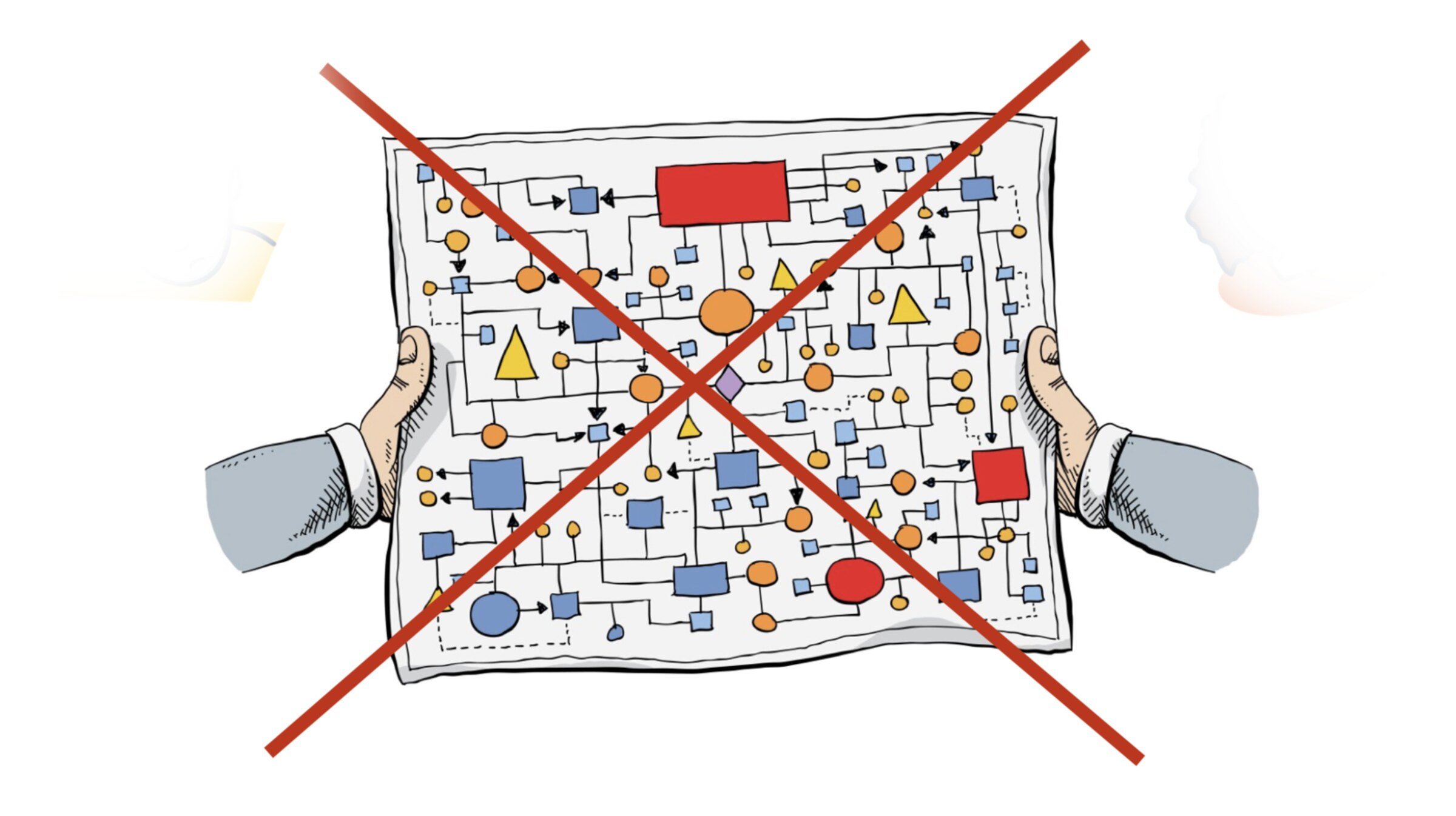 Complex legacy BPM flowchart crossed out - what Cflow feels like to use