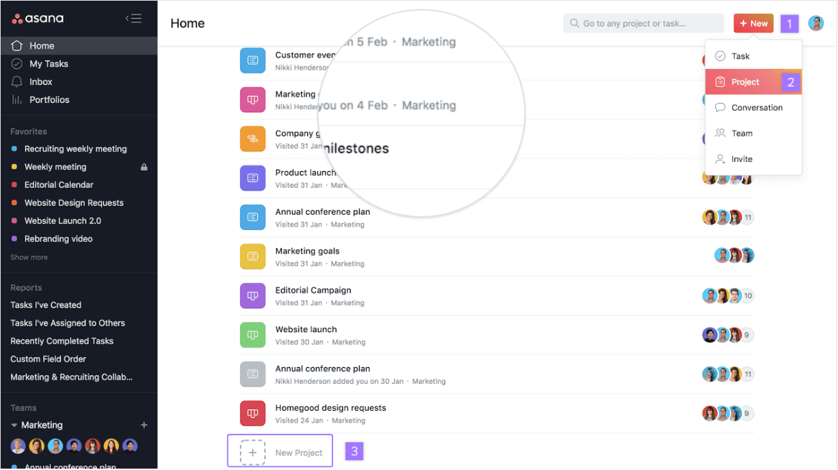 Asana overwhelming interface with too many features and options