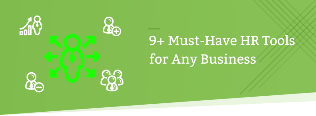 Green banner with HR icons and text 9+ Must-Have HR Tools for Any Business