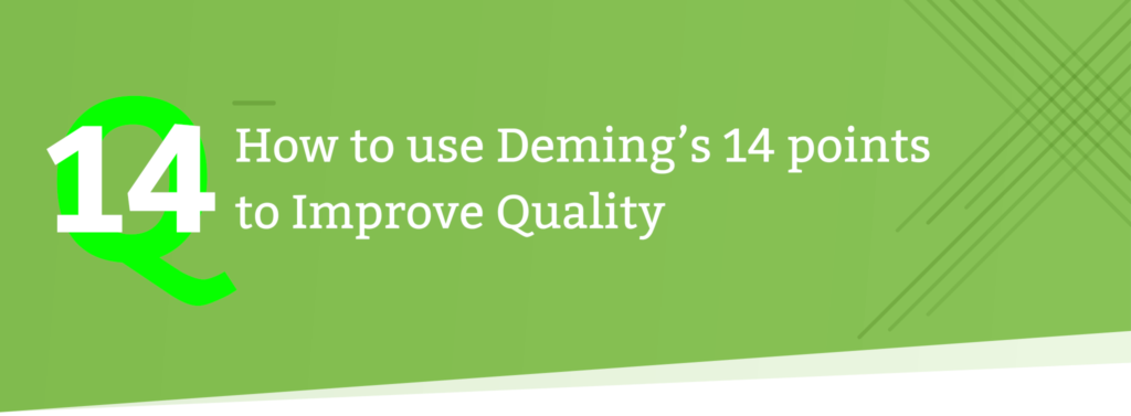 Header banner for Deming 14 points to improve quality with green background and number 14