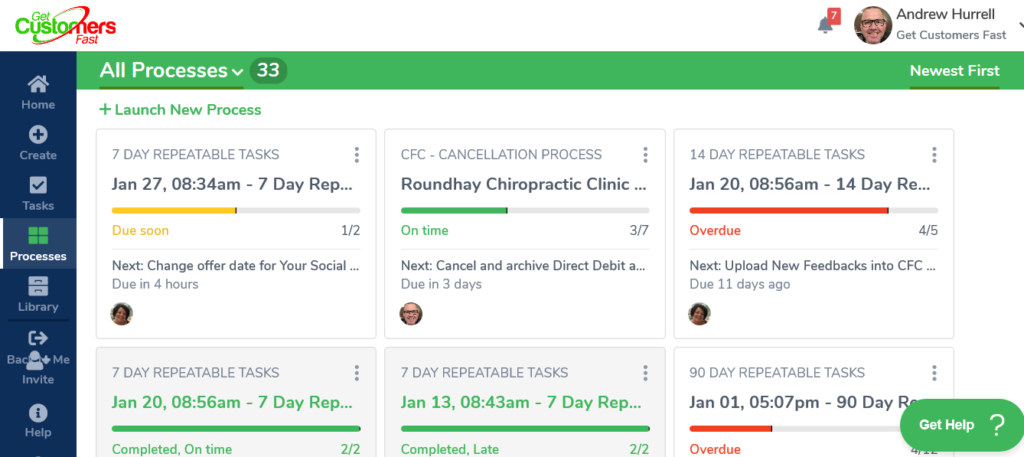 Tallyfy dashboard overview showing all processes