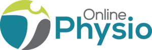 Online Physio logo with teal and gray swoosh design elements