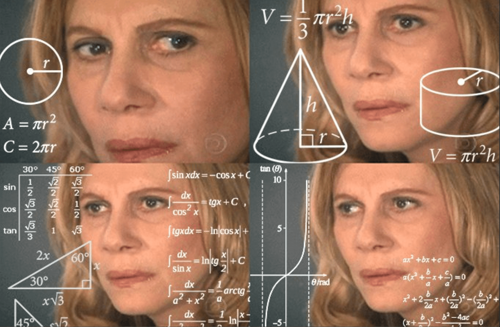 Confused woman meme with mathematical formulas overlay representing SaaS metrics MRR and ARR calculation complexity