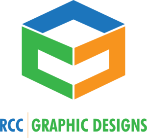RCC Graphic Designs logo with 3D hexagonal geometric shape in green, blue, and orange colors